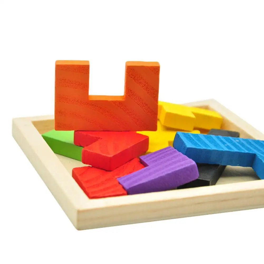 

OCDAY Children Brain Traning Wooden Sorting Nesting Jigsaw Toys 3D Puzzle Tangram Tetris Geometric Shape Game Learning Toys