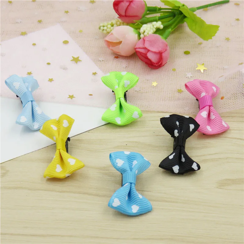 20PCS/LOT Love Printing Small Bows Hairpin For Girls Handmade Child Elastic Hair Bands Scrunchy Clip Accessories Kids |