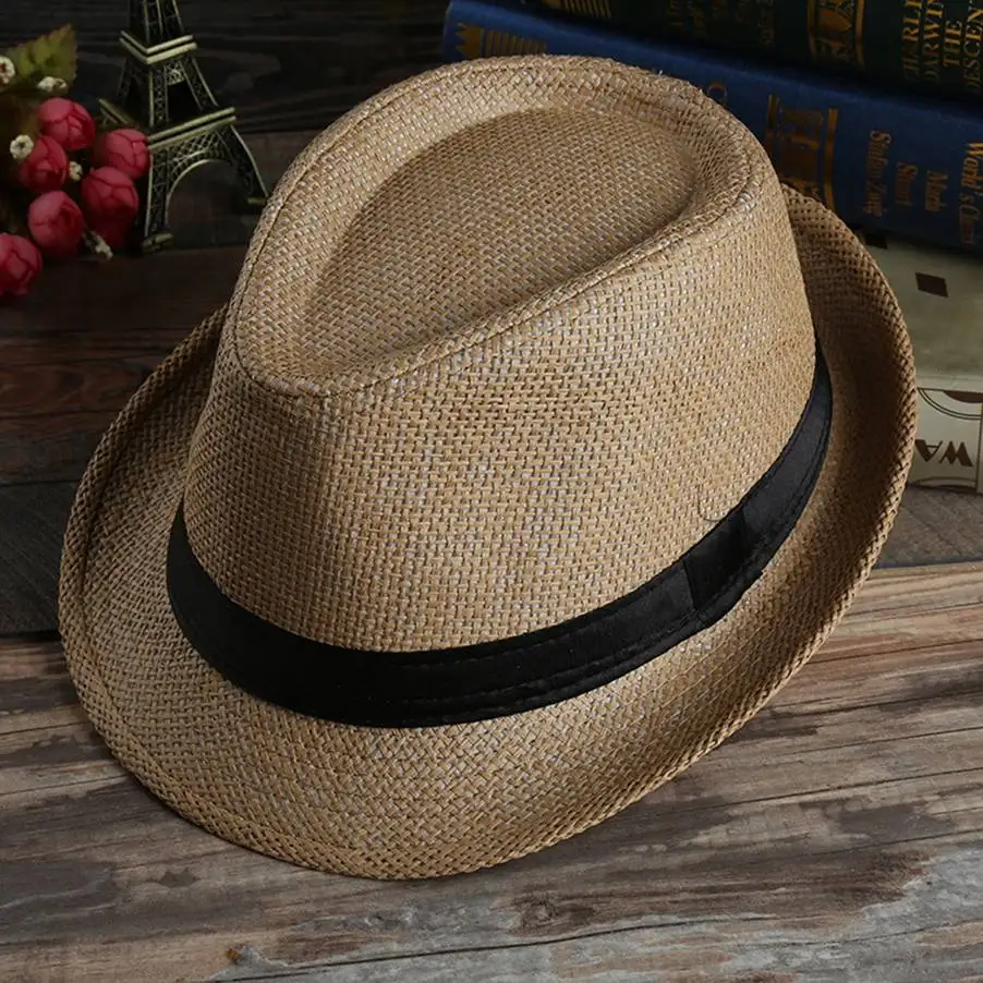 Unisex Men's Women Fedora Trilby Wide Brim Straw Cap Summer Beach Hat Sun Panama