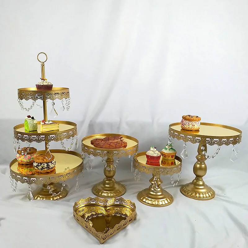 5-18 шт Золотая подставка для торта круглые подставки для кексов металлическая подставка для десерта с подвесками и бусинами, золото - Цвет: Mirror gold 5pcs