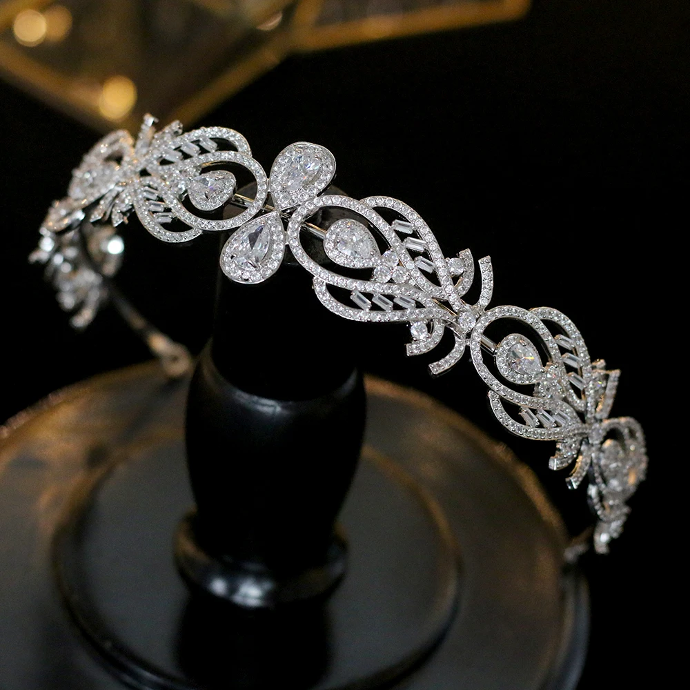 Luxury European fashion bride crown wedding hair accessories headband with zirconia female jewelry hair band