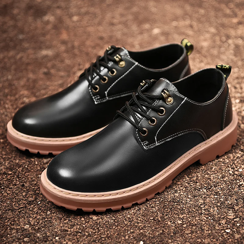 

Men Casual Leather Shoes Lace Up Male Low Top Soft Leather Boots Outdoor Comfortable Man Flats Fashion Shoes