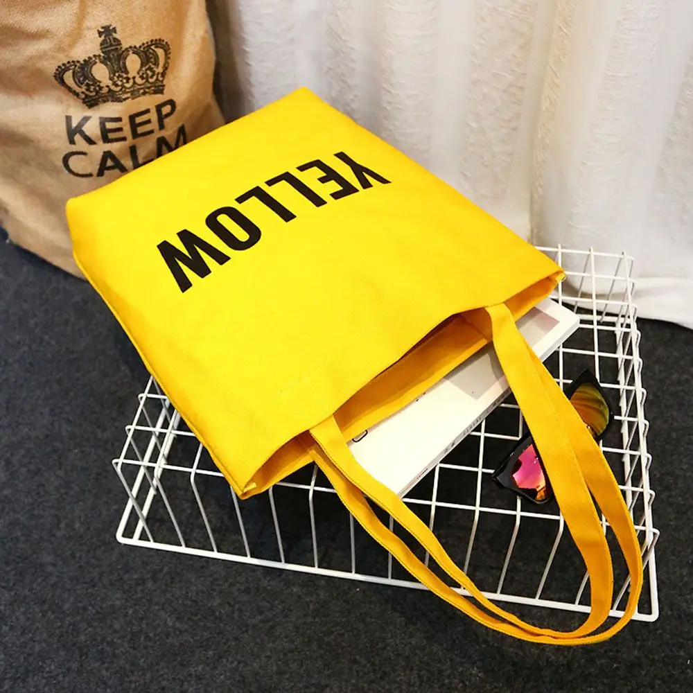 yellow Высококачественные женские и мужские сумки, холщовые сумки, многоразовые сумки для покупок, вместительные сумки для покупок, лаконичные сумки с буквенным принтом - Цвет: yellow