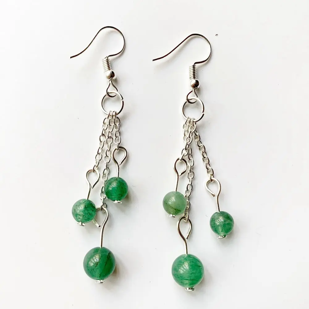 A PAIR TIBETAN SILVER BLUE JADE BEAD EXTRA LONG CLIP ON EARRINGS NEW.