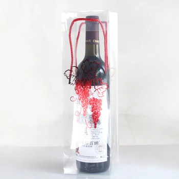 

Transparent Red Hot-stamping Bags 33x10x9cm PP Rope Juice Champange Bottle Carrier Jar Xmas Bags Customize Logo Accepted