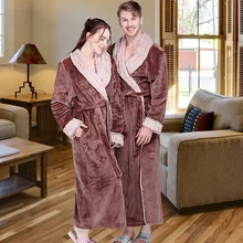 Женский зимний удлиненный толстый фланелевый банный Халат теплый пеньюар Femme сексуальный меховой халат мужской банный халат халаты для невесты