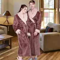 Women Winter Extra Long Thick Flannel Bath Robe Warm Peignoir Femme Sexy Fur Dressing Gown Men Bathrobe Bridesmaid Wedding Robes