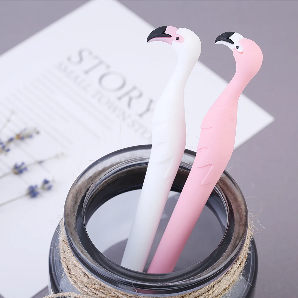 2pcs Creative Cute Flamingo Gel Ink Pen Plastic Silicone Pens Student Stationery School Office Supply 0.5 mm Black | Канцтовары для