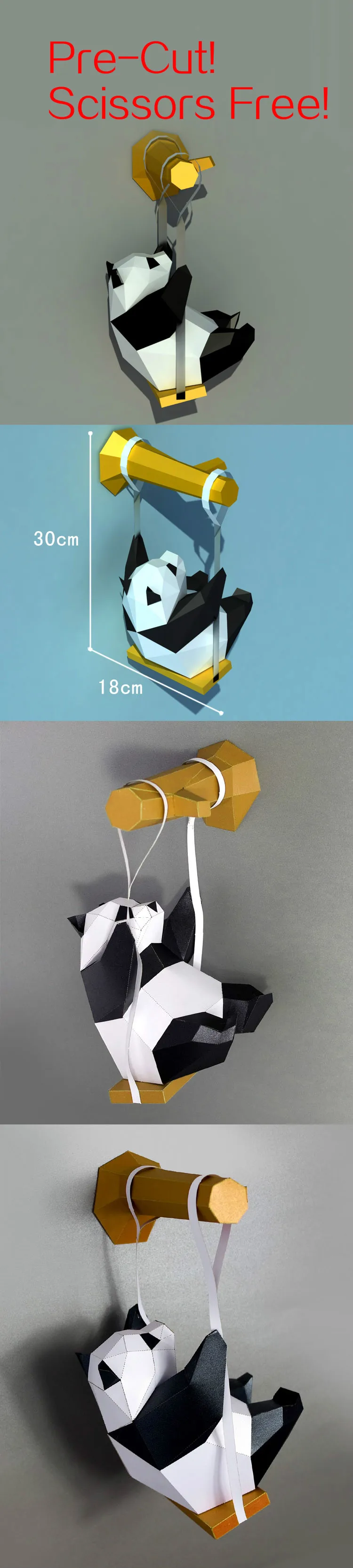 3D панда на качелях животные Бумажная модель игрушки домашний Декор для гостиной DIY бумажные ремесленные модели вечерние подарки