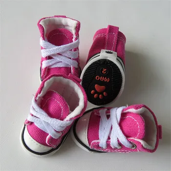 

4PCS/Set Canvas Jeans Dog Shoes Non-slip Shoes Skidproof Warm Winter Dog Shoes Teddy Bear Soft Shoes for Small Dog (blue,pink)