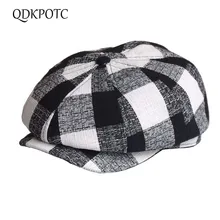 QDKPOTC весенне-летняя Клетчатая дышащая кепка газетчика, модная новая хлопковая восьмиугольная кепка в английском стиле, шляпа художника для мужчин и женщин, берет