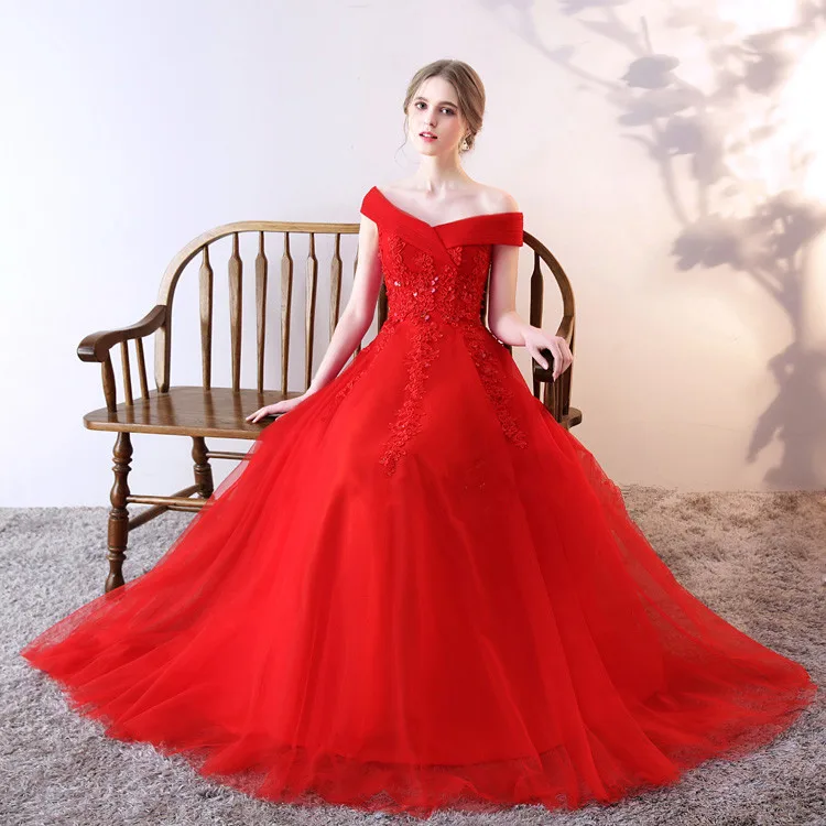 JaneVini красивый красный Тюль Блестки Длинные платья невесты 2018 линия плеча с кружевной аппликацией Для женщин вечерние платья