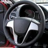 Shining wheat Hand-stitched Black Leather Steering Wheel Cover for Hyundai Solaris Verna I20 Accent ► Photo 2/6