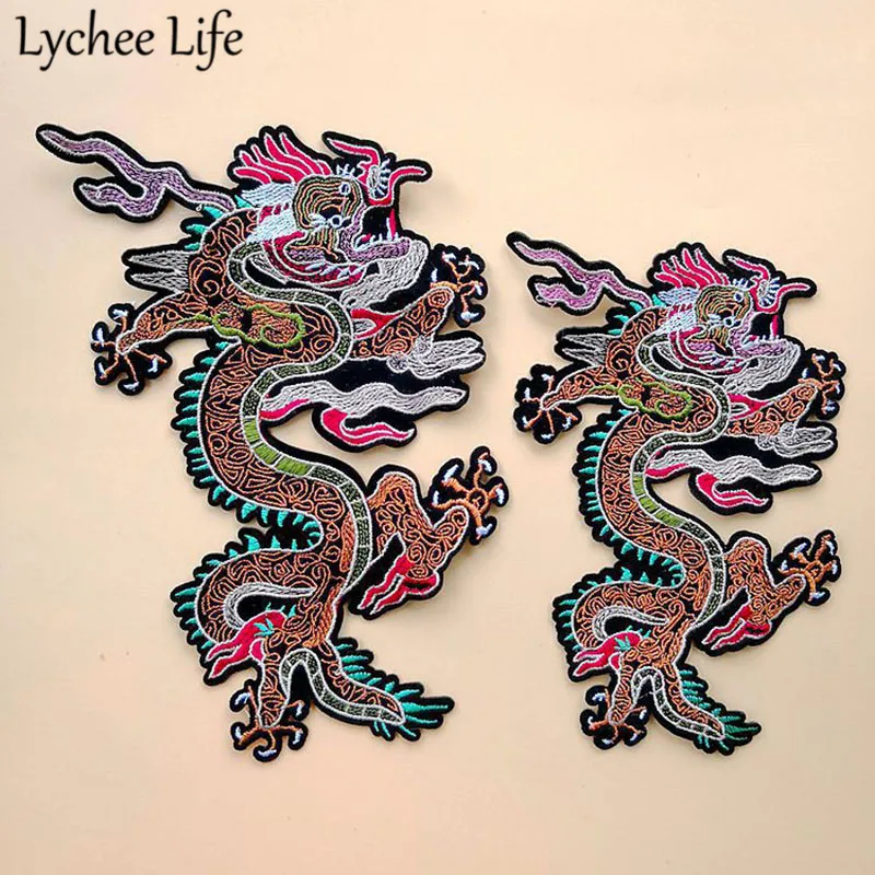 

Lychee Life Dragon Pattern Embroidery Patches Colorful Patches Handmade DIY Ironing On Clothes Bags Accessories Decorations