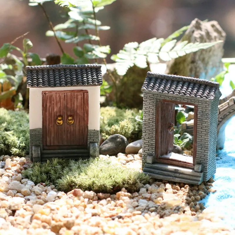 Изделия из смолы открытая дверь модель мини-Сказочный Сад миниатюры DIY Кукольный дом/террариумы/бутылка/микро пейзаж из мха украшения