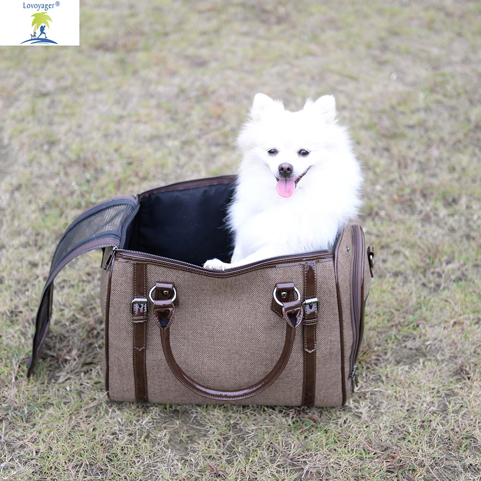 2018 Newly Pet Dog Airline Travel Carrier Bag Soft Linen Breathable