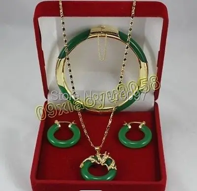 

LHX5401S>Wonderful Green *Natural stone Dragon Pendants Necklace Earring Bracelet Set (no box)