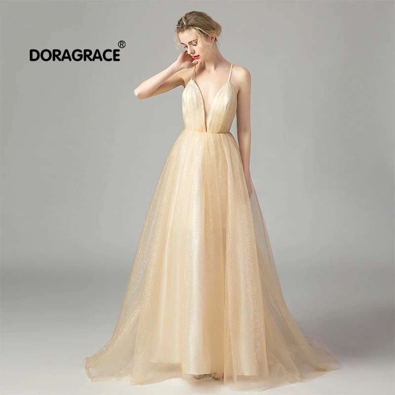 Doragrace robe de soiree в наличии пайетки тюль сексуальный глубокий v образный вырез спинки