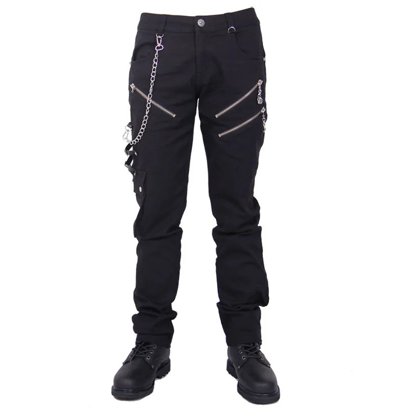 Готический стимпанк мужские хлопковые брюки черные джинсовые шаровары Homme облегающие мужские широкие брюки большого размера джинсы брюки - Цвет: Black