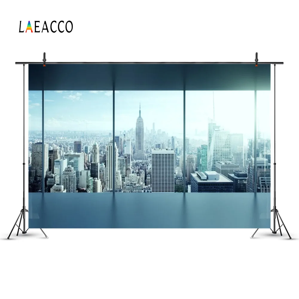 Laeacco Office Glass French Windows City Building Landscape Scene Photography Backgrounds Photographic Backdrop For Photo Studio