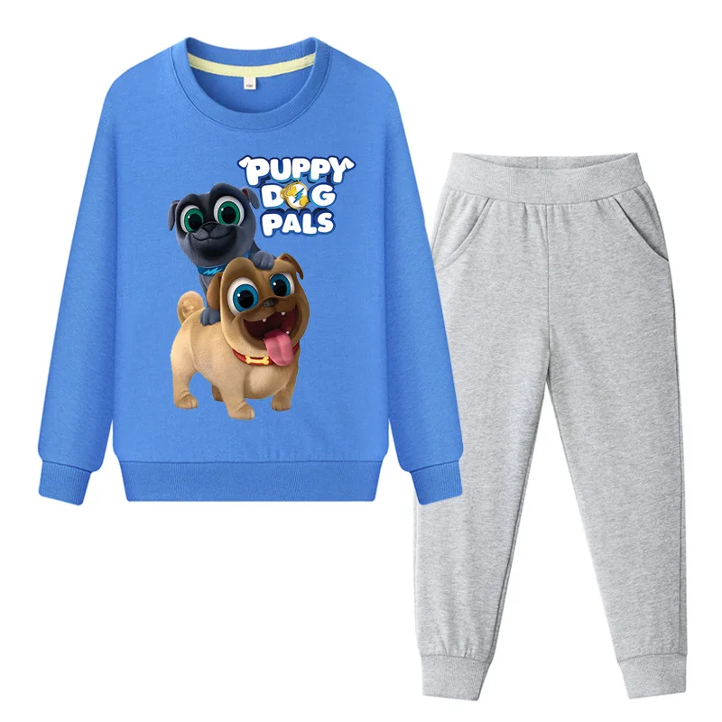 Весенний свитер с длинными рукавами для мальчиков+ штаны; Комплект для девочек; Повседневный пуловер; комплекты одежды; детский спортивный костюм с щенками и приятелями; DY078