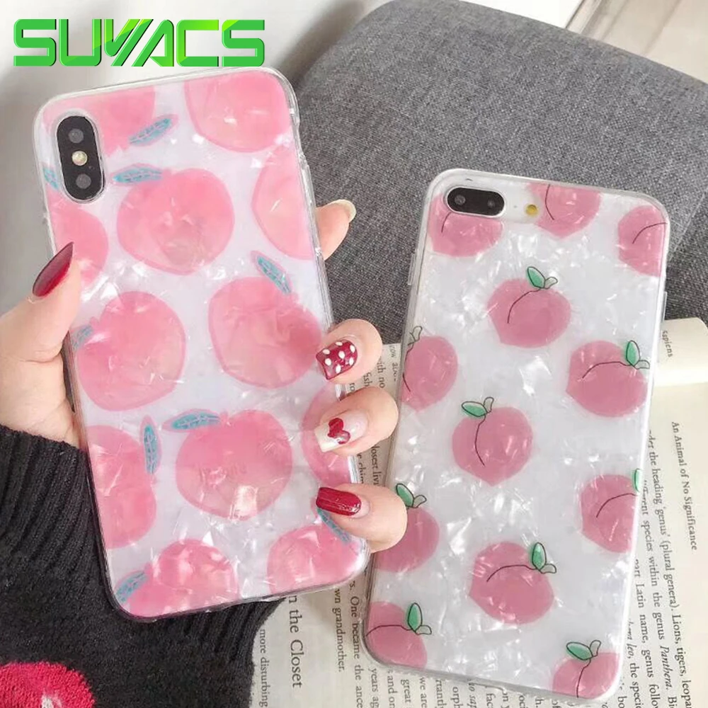 

SUYACS Hot Dream Shell Phone Case For iPhone XR XS MAX X 6 6S 7 8 Plus Lovely Peach Fruit Soft TPU Full Body Phone Back Cover