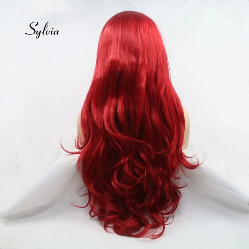 Sylvia длинное тело волны волос темный Красный синтетический Синтетические волосы на кружеве парики Теплоизоляционный парики волокна красивая девушка для день рождения часть