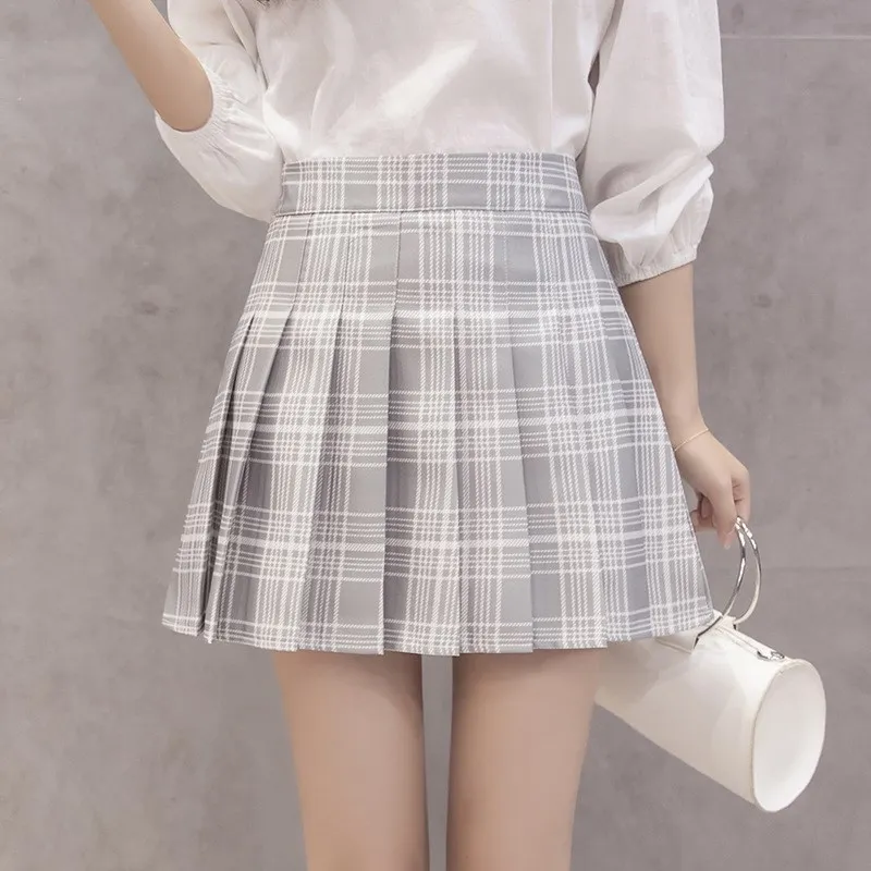 Jeseca Женская плиссированная юбка Harajuku для девочек-подростков в консервативном стиле; юбки в клетку; милая школьная форма; летняя пикантная юбка с высокой талией