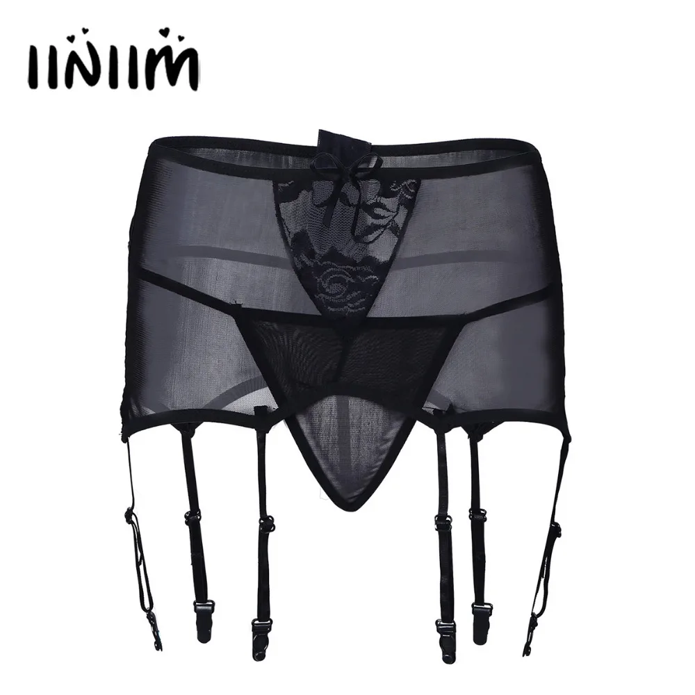 

iiniim Women High Waisted Lace Garter Panty Sock Garter Belt Holder Fastener Suspender with G-String Costume Sexy Intimates