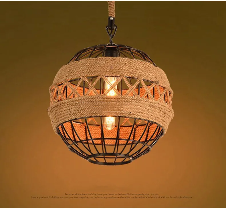 Американский Лофт Сельский ретро пеньковый Канат промышленный ветер люстра ресторан кафе светильник подвесной светильник столовая подвесной светильник