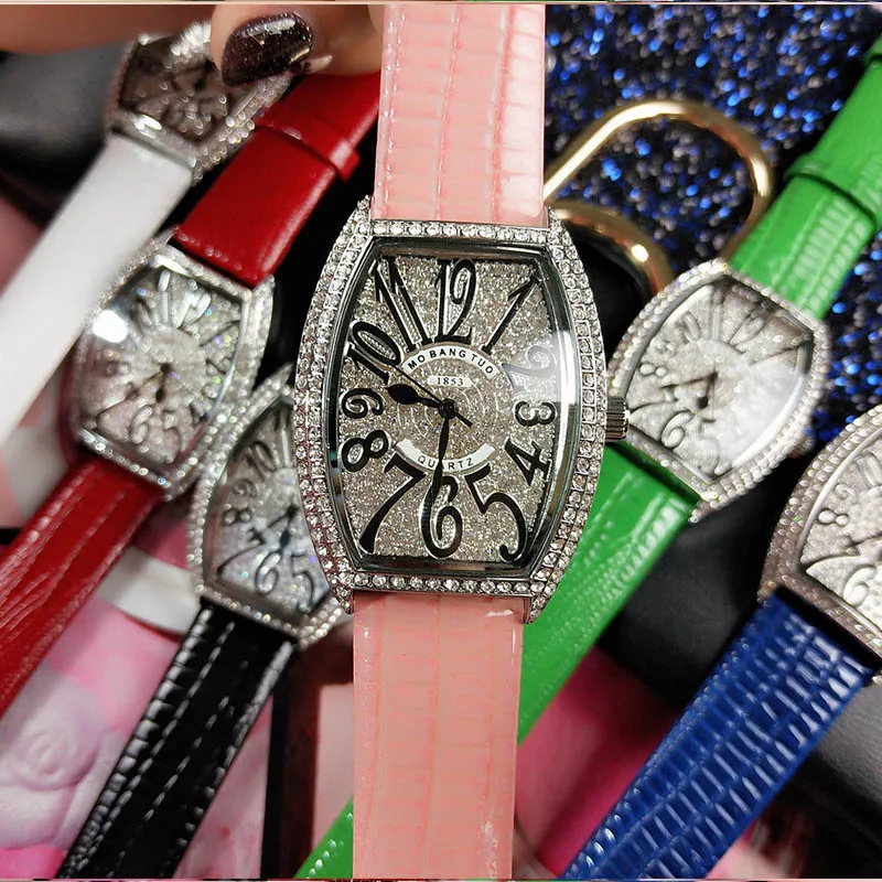 Модные женские часы браслет бриллиантовый платье женские наручные часы для женщин кварцевые часы с кожаным ремешком женские Relogio Feminino - Цвет: pink