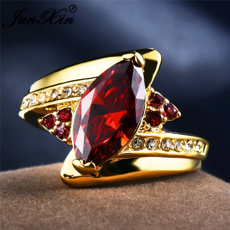 ROXI маркиза резки тесаного камня лошадиный глаз циркон большой красный камень кольца для Для женщин желтого золота с камнем, соответствующий месяцу рождения июлю Роскошные обручальные кольца подарок