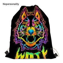 Nopersonality Neon Animal Wolf Print Drawstring Bag for Men Women Casual Female Travel Backpack Small Storage Package Mochila