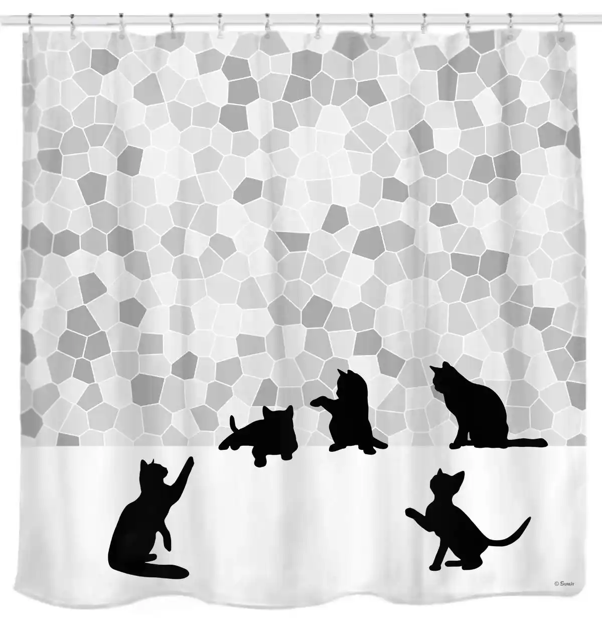 Silhouette De Chat Noir Design Rideau De Douche En Tissu Mosaique Gris Aliexpress