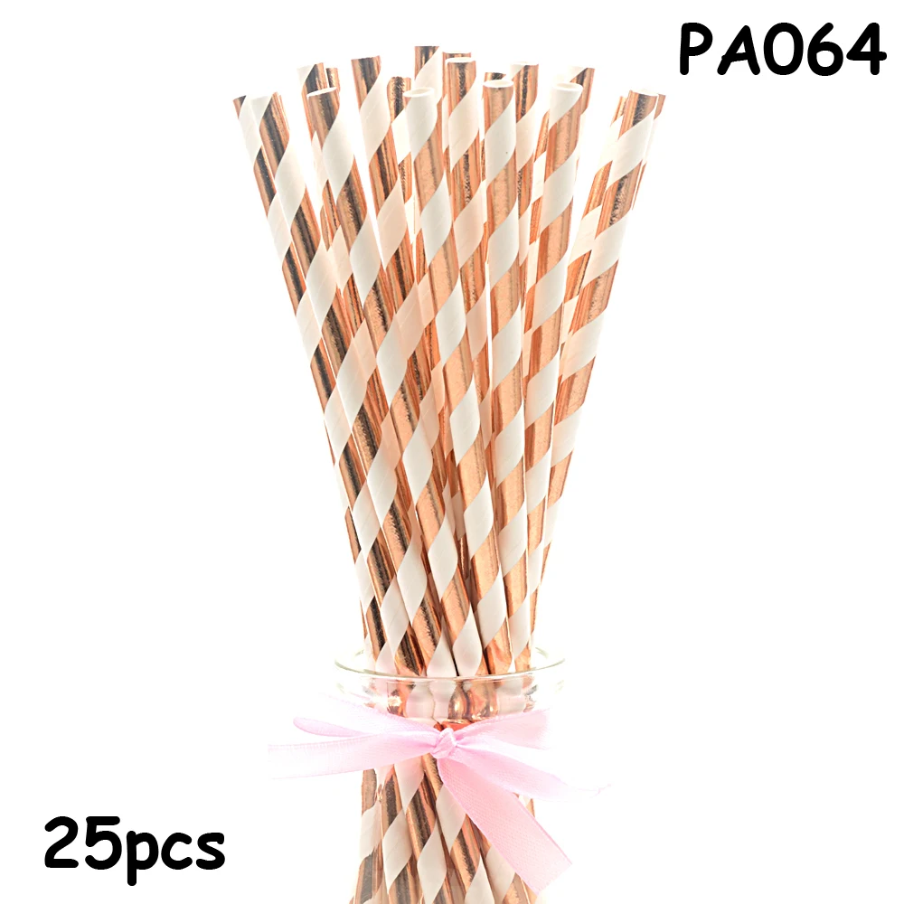 25pcs Drinking Paper Straws Gold Heart Star Stripe Paper Straws For Birthday Baby Shower Decoration Gift Party Event Supplies - Цвет: PA064