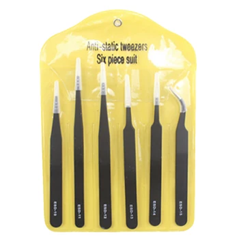 

Stainless steel precision curved tweezers 6pcs/set anti-static tweezers graft eyelash set anti-corrosion maintenance repair tool