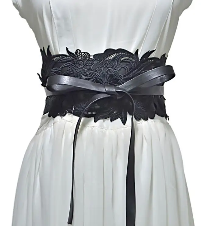Хит, Модный женский кожаный широкий пояс 9,5 см, женский пояс в европейском и американском стиле, женские широкие кружевные ремни, Bg-946 - Цвет: Black