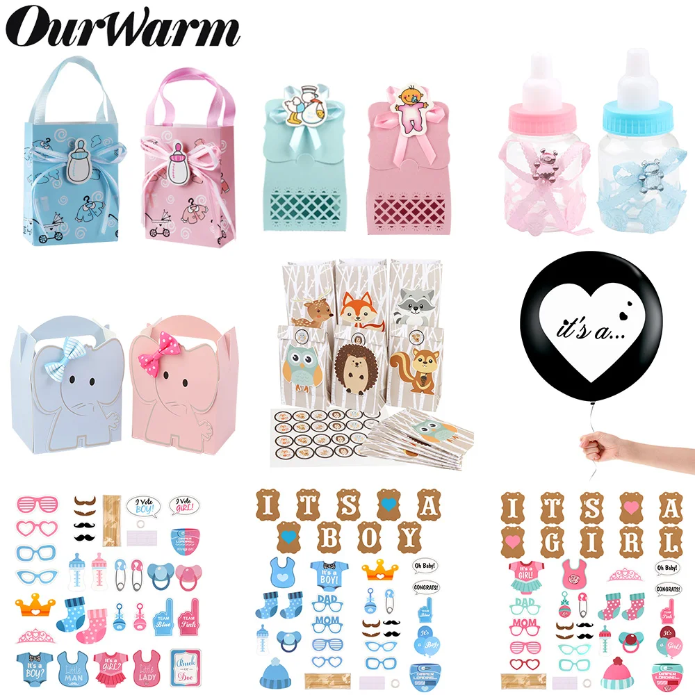 OurWarm Baby Shower Boy Girl Decorations Christening Candy Box Photo Booth Props Balloons Gender Reveal Kids Birthday Party Gift