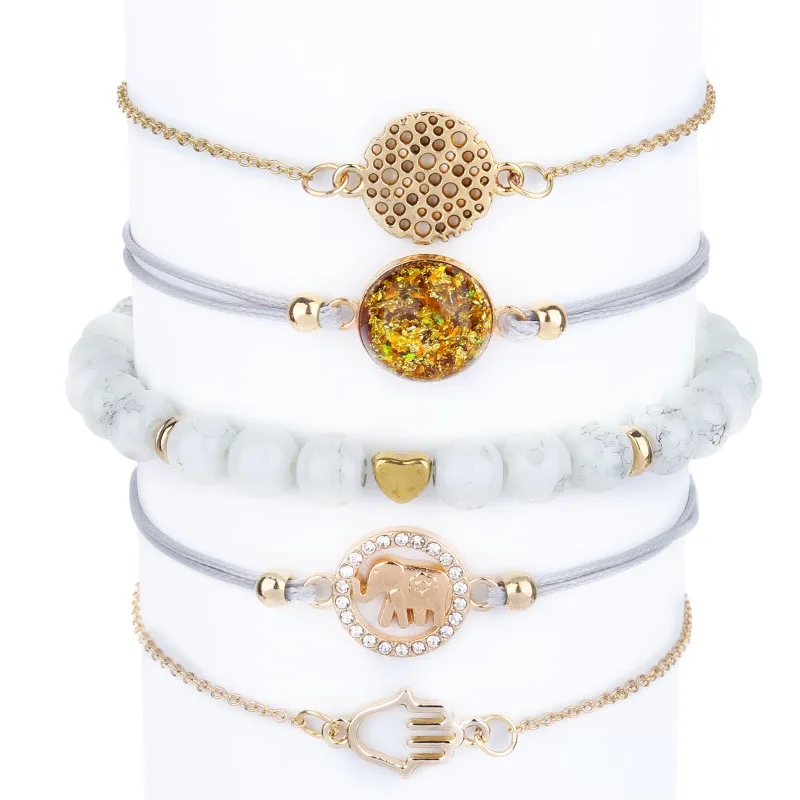 

Fashion Women Bohemian Bracelets Set For Women Gold Color Fatima Elephant Charm Chain Bracelet Bangle Handmade Party Jewelry