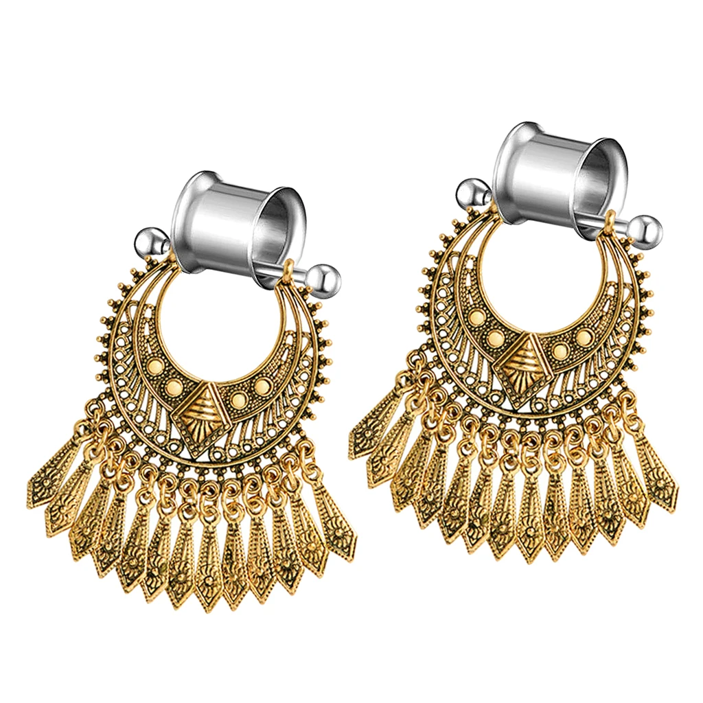 2Pcs Drop Dangle Earrings Expander Stainless Steel Ear Gauges Tunnels Plugs Ear Piercing Jewelry (6/8/10/12mm) - Antique Brass