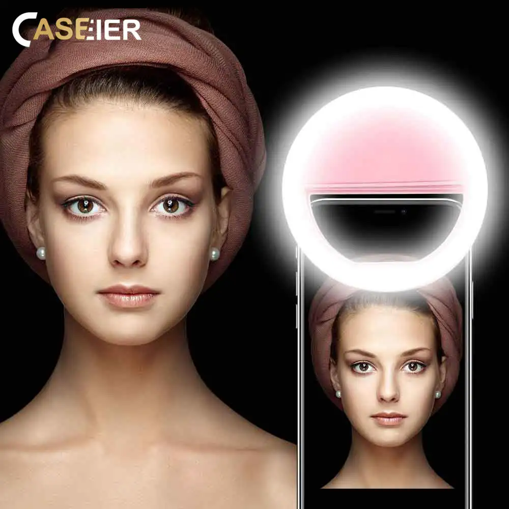 CASEIER Universal Selfie LED Flash Light For iPhone X 7 Huawei Ring Luminous Clip Lights Adjustable Samsung |