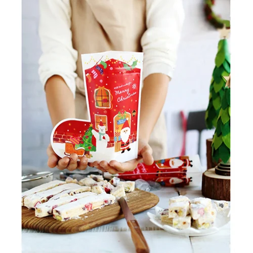 

50PCS Christmas Socks Shape Plastic Bag Merry Christmas Plastic Gift Bag Cookie Biscuits Packaging Candy Bags Xmas Decoration