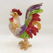 Bejeweled Rooster Chicken Statue Trinket Jewelry Box Random Color SCJ736