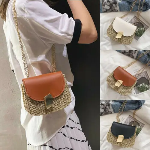Women Lady Handbag Straw Weave Tote Purse Beach Hobo Bag Crossbody Shoulder Bag Lady Crossbody Mini Bag For Women 2019