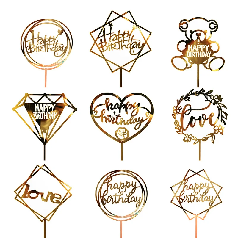 

Glitter Happy Birthday Cake Topper Acrylic Letter Gold Cake Top Flag Decoration For Boy Birthday Party Wedding Supplies