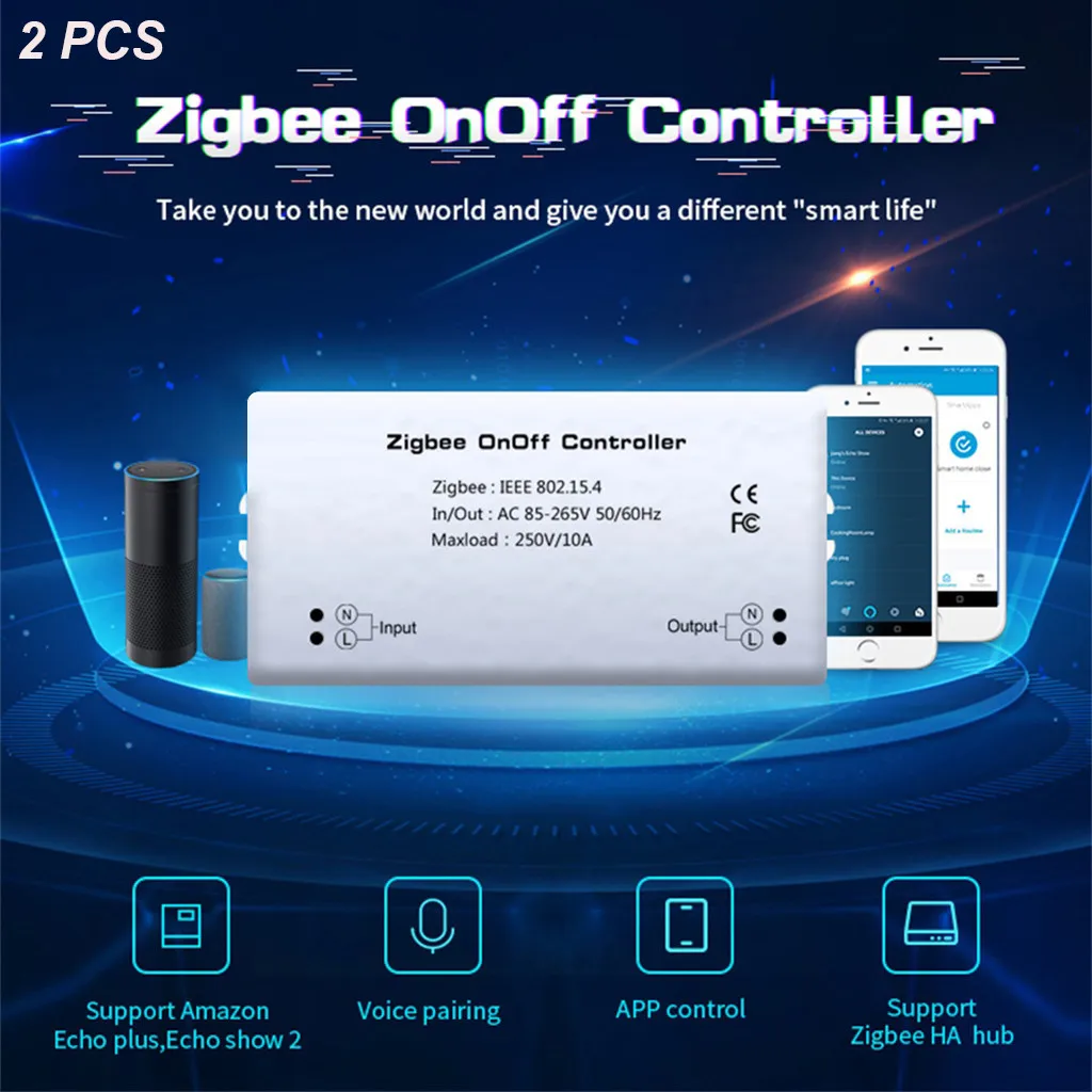 

2PCS Zigbee On/Off Controller Single Channel Switch For Alexa / SmartThings App