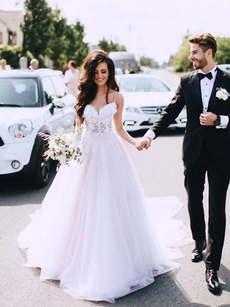 Женское бальное платье на бретельках Vestido de noiva свадебное со шнуровкой сзади 2019 |