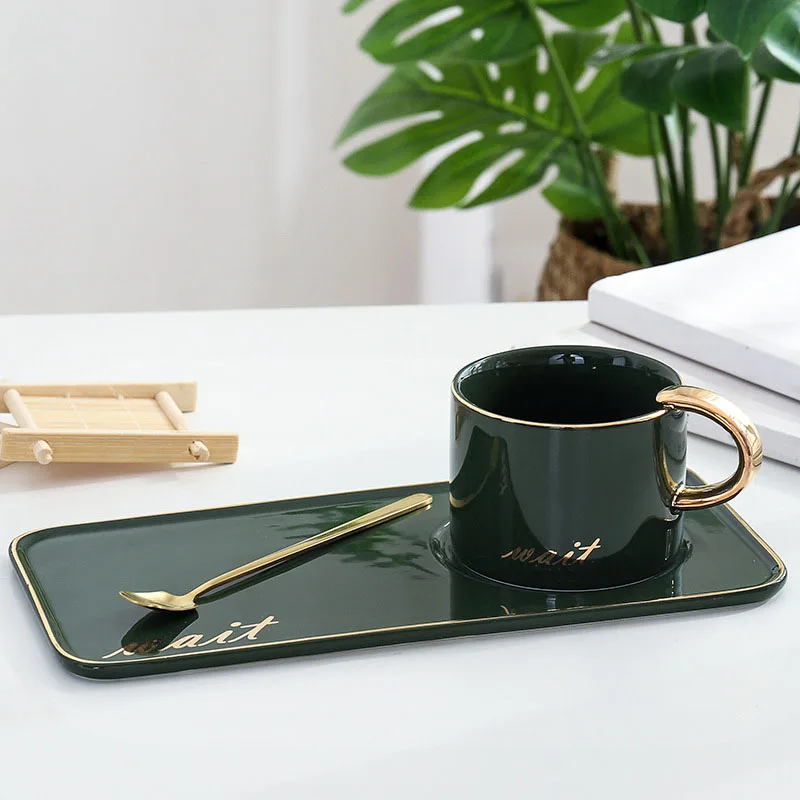 

200ml Fashion Ceramic Coffee Mug Set with Tray Spoon New Style Office Business Tea Milk Cup