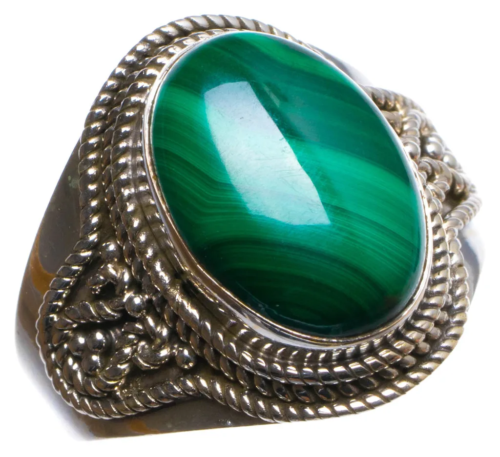 

Natural Malachite Handmade Unique 925 Sterling Silver Ring, US size 9 X3143