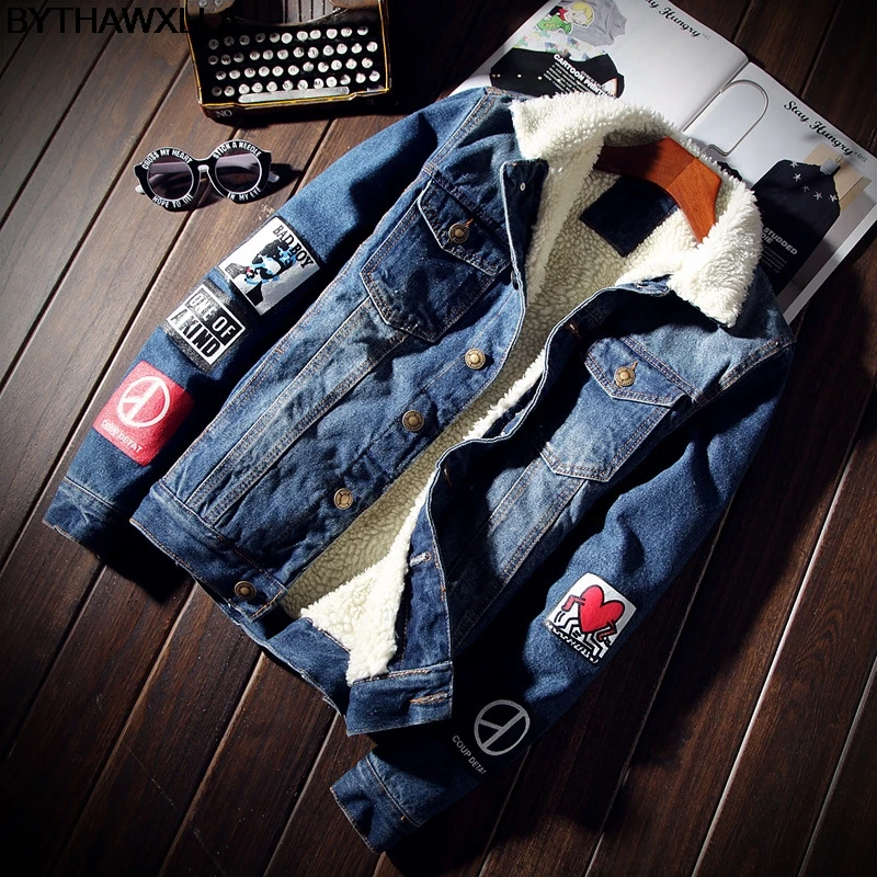 

BYTHAWXLLA Men Autumn Winter Denim Upset Jacket Outwear Coat Warm Demin Cotton Warm Women Coats High Quality Clothes W2406